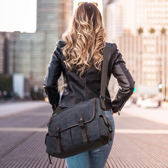 Vintage Canvas 15.6 inch Laptop Messenger Bag for Men Women, College Computer Sa - Picture 3 of 7